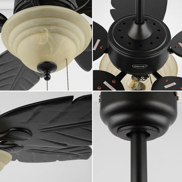 Poinciana 52" Coastal Bohemian Iron/Wood Palm Leaf LED Ceiling Fan with Pull Chain - JONATHAN Y
